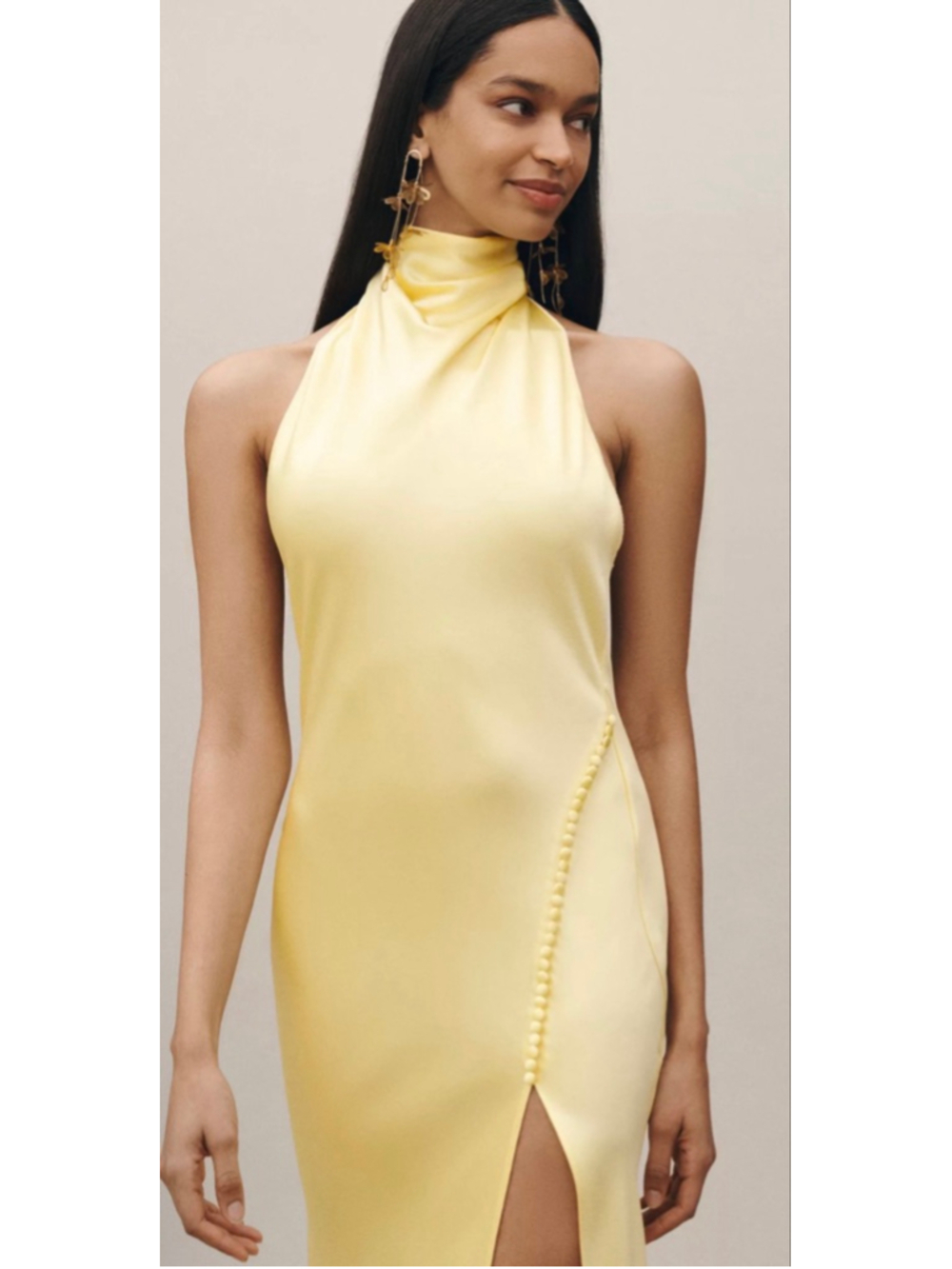 NWT SAU LEE Penelope High-Neck Backless Satin Gown in Yellow 10 - Picture 3 of 5